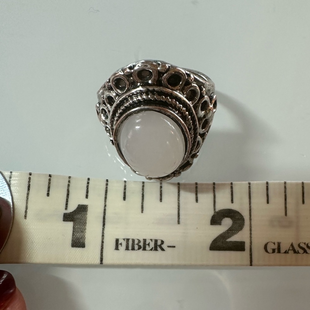 Vintage Bali Style 925 Sterling Silver White Moonstone Ring Size 7 Ornate Boho - Picture 7 of 8